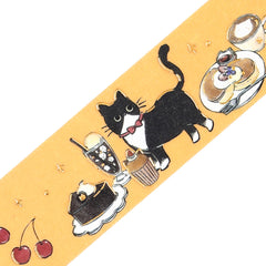 Cute Kawaii BGM Washi / Masking Deco Tape - Hungry Cat Kitty Food Gold Accent Pet Tabby Series C - for Journal Planner Craft Diary Schedule Notebook Gift