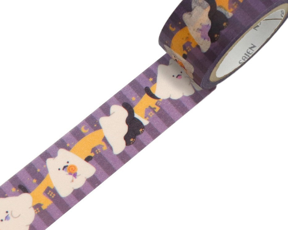 Cute Kawaii Saien Washi / Masking Deco Tape - Black Cat Ghost Halloween - for Diary Journal Planner Craft Calendar Notebook Scrapbook Stationery Gift
