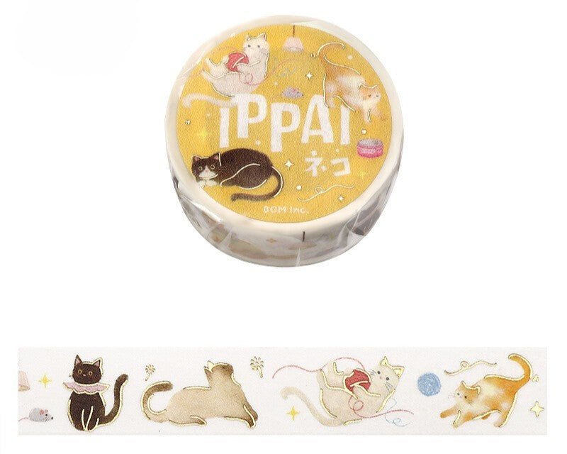 Cute Kawaii BGM Washi / Masking Deco Tape - Foil Stamping / Accents - Cat Tabby with Ball of Yarn Kitty Kitten Playful Feline Pet - for Diary Journal Planner Craft Stationery Agenda Schedule Gift