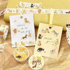 Cute Kawaii BGM Washi / Masking Deco Tape - Foil Stamping / Accents - Cat Tabby with Ball of Yarn Kitty Kitten Playful Feline Pet - for Diary Journal Planner Craft Stationery Agenda Schedule Gift