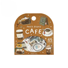 Cute Kawaii BGM Flake Stickers Sack - Petit Story Series - Cozy Cafe Coffee Latte Morning Weekend Drink - for Journal Agenda Planner Scrapbooking Craft Diary Gift