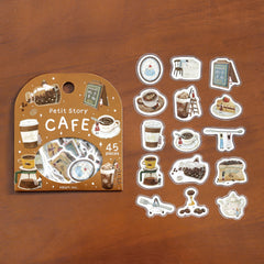 Cute Kawaii BGM Flake Stickers Sack - Petit Story Series - Cozy Cafe Coffee Latte Morning Weekend Drink - for Journal Agenda Planner Scrapbooking Craft Diary Gift