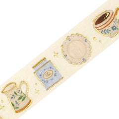 Cute Kawaii BGM Washi / Masking Deco Tape - Foil Stamping / Accents - Charming Teatime Tea Cup Cozy Relax Time - for Diary Journal Planner Craft Stationery Agenda Schedule Gift