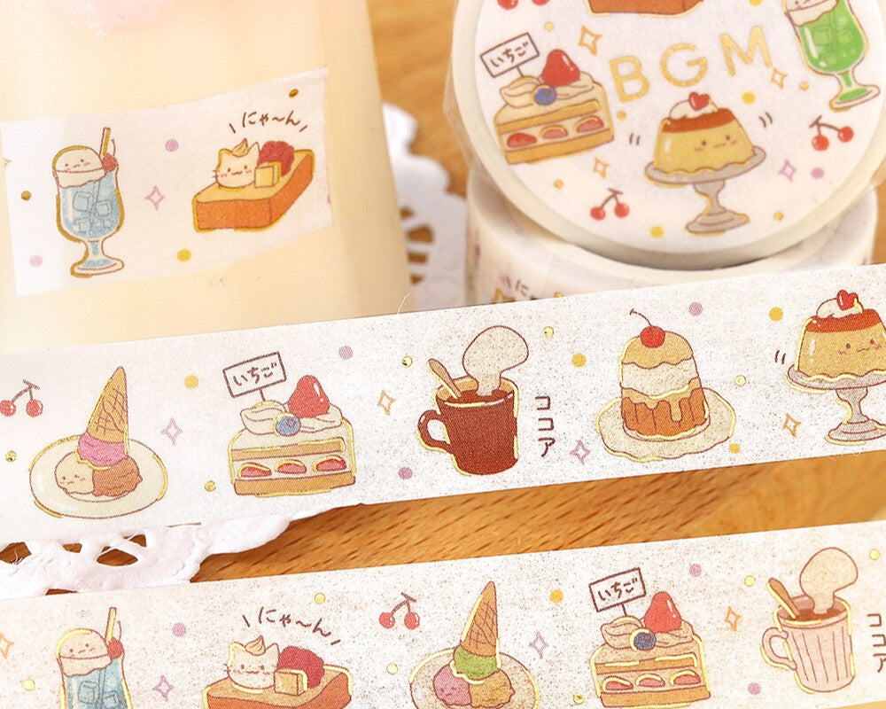 Cute Kawaii BGM Washi / Masking Deco Tape - Foil Stamping / Accents - Cherry Sweet Strawberry Cake Toast Coffee  Bakery - for Diary Journal Planner Craft Stationery Agenda Schedule Gift