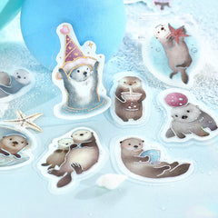 Cute Kawaii BGM Flake Stickers Sack - Sea Otters Happy Season Vacation Time - for Journal Agenda Planner Scrapbook Craft Diary Gift