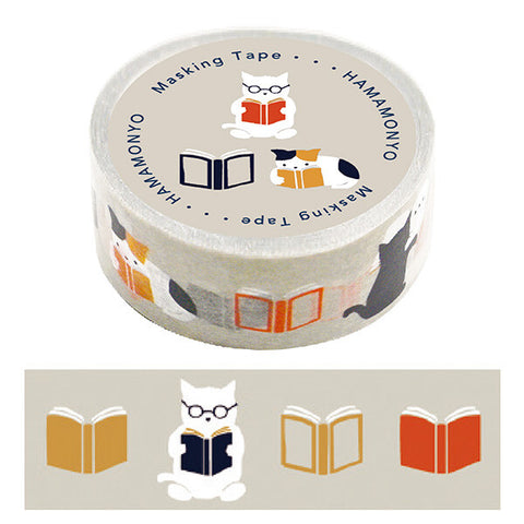 Cute Kawaii Hamamonyo Washi / Masking Deco Tape ♥ Cat and Books Reader Read Hobby Relax Study Time for Diary Journal Planner Gift Craft Scrapbook Decor