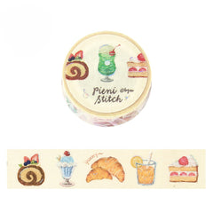 Cute Kawaii BGM Washi Deco Tape - Pieni Stitch Collection Series B -  Cozy Cafe Sweet Strawberry Cake Yummy Donut Ice Cream Desserts Food Snack Gold Accent - for Journal Planner Craft Diary Schedule Notebook Gift