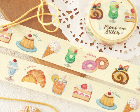 Cute Kawaii BGM Washi Deco Tape - Pieni Stitch Collection Series B -  Cozy Cafe Sweet Strawberry Cake Yummy Donut Ice Cream Desserts Food Snack Gold Accent - for Journal Planner Craft Diary Schedule Notebook Gift