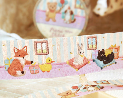 Cute Kawaii BGM Washi Deco Tape - Pieni Stitch Collection Series C -  Bear Fox Dog Cat Rabbit Sheep Animal Cozy Cottage Vintage Nursery Gold Accent - for Journal Planner Craft Diary Schedule Notebook Gift