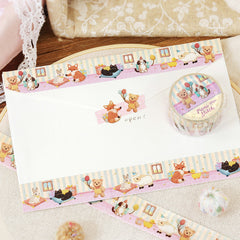 Cute Kawaii BGM Washi Deco Tape - Pieni Stitch Collection Series C -  Bear Fox Dog Cat Rabbit Sheep Animal Cozy Cottage Vintage Nursery Gold Accent - for Journal Planner Craft Diary Schedule Notebook Gift