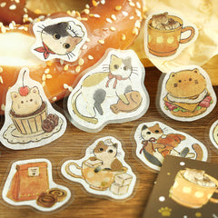 Cute Kawaii BGM Flake Stickers Sack - Cat Cafe Series - C Chocolate Tabby - Warm Bakery and Coffee - for Journal Agenda Planner Scrapbooking Craft Diary Gift