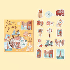 Cute Kawaii BGM Flake Stickers Sack - Europe Travel Moment Sightseeing Hobby Time Cozy Cafe - for Journal Agenda Planner Scrapbook Craft Diary Gift