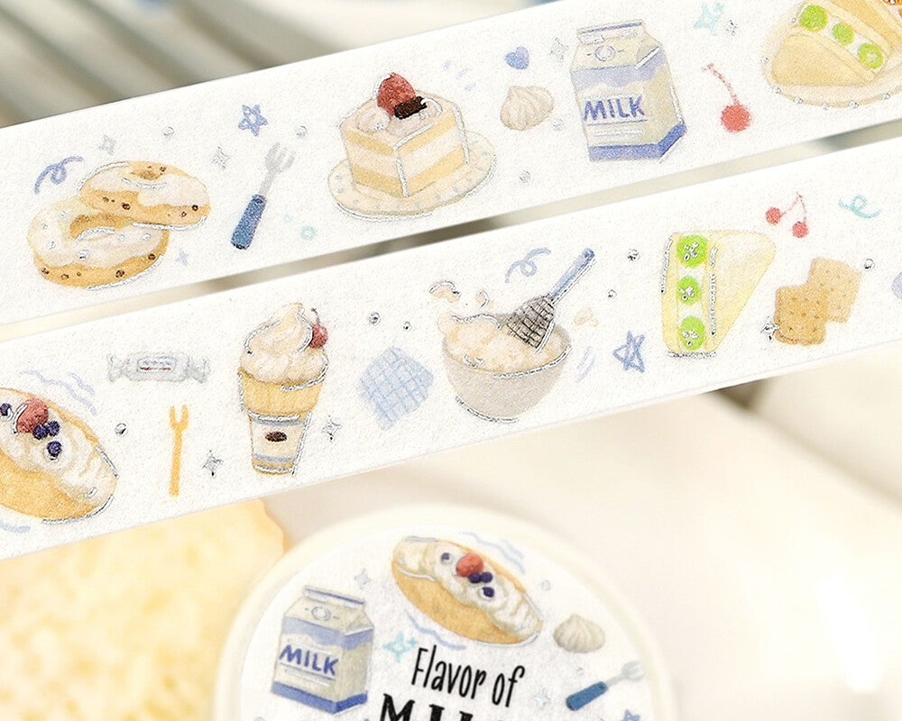 Cute Kawaii BGM Washi / Masking Deco Tape - Foil Stamping / Accents - Flavor of Milk Morning Bagel Coffee Breakfast Fruit Bakery Food  - for Diary Journal Planner Craft Stationery Agenda Schedule Gift