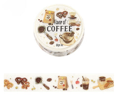 Cute Kawaii BGM Washi / Masking Deco Tape - Foil Stamping / Accents - Flavor of Coffee Bean Latte Mocha Warm Breakfast Weekend Cafe - for Diary Journal Planner Craft Stationery Agenda Schedule Gift