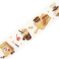 Cute Kawaii BGM Washi / Masking Deco Tape - Foil Stamping / Accents - Flavor of Coffee Bean Latte Mocha Warm Breakfast Weekend Cafe - for Diary Journal Planner Craft Stationery Agenda Schedule Gift