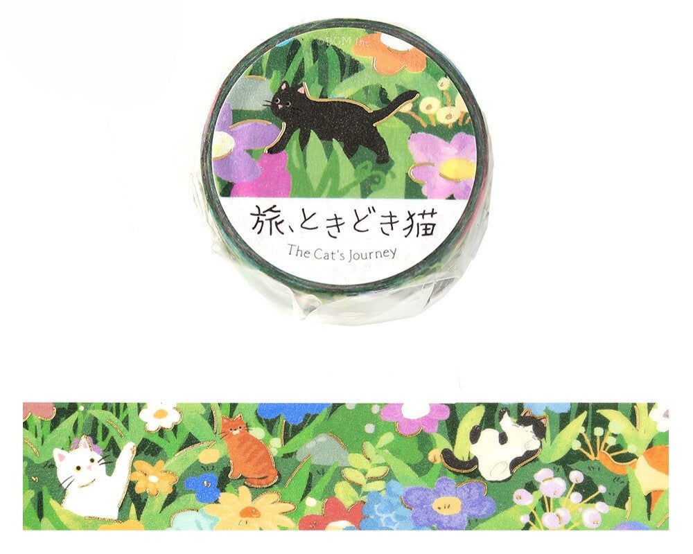 Cute Kawaii BGM Washi Deco Tape - Cat's Journey Series B - Garden Meadow Flower Field Nature - for Journal Planner Craft Diary Schedule Notebook Gift