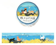 Cute Kawaii BGM Washi Deco Tape - Cat's Journey Series A - Beach Seaside Ocean Blue Sea Breeze - for Journal Planner Craft Diary Schedule Notebook Gift