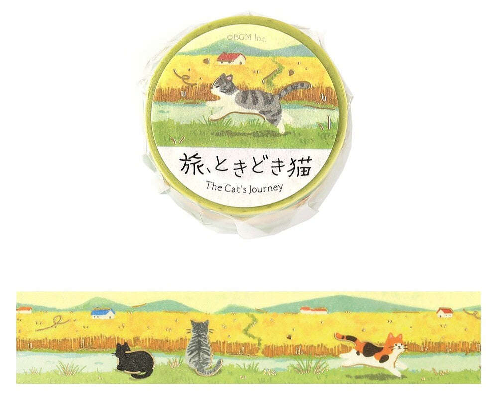 Cute Kawaii BGM Washi Deco Tape - Cat's Journey Series E - Across the Wheat Fields Autumn Creek - for Journal Planner Craft Diary Schedule Notebook Gift
