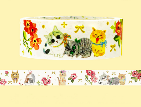Cute Kawaii Shinzi Katoh Banana Paper Washi / Masking Deco Tape - Cat Kitten Feline Pet ♥ - for Scrapbooking Journal Planner Craft