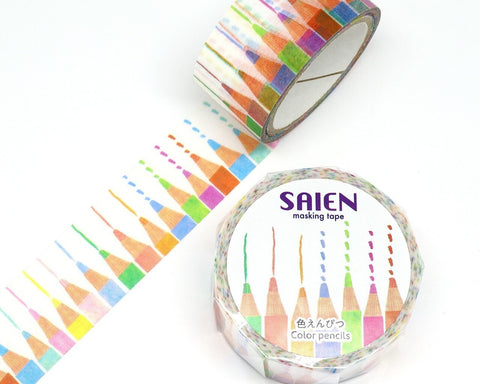 Cute Kawaii Saien Washi / Masking Deco Tape - Color Pencils Art Rainbow Drawing Supply - for Diary Journal Planner Craft Calendar Notebook Scrapbook Stationery Gift