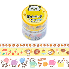 Cute Kawaii World Craft Washi / Masking Deco Tape - Set of 3 tapes Panda Sweet Fun Food Coffee - for Scrapbooking Journal Planner Craft