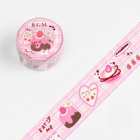 Cute Kawaii BGM Washi / Masking Deco Tape - Eat Me Strawberry Sweets Pink Cherries - for Scrapbooking Journal Planner Craft