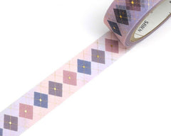 Cute Kawaii Saien Washi / Masking Deco Tape - Argyle Diamond Checkered Pattern Tartan Preppy Purple  - for Scrapbooking Journal Planner Craft Diary Planner Gift