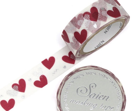Cute Kawaii Saien Washi / Masking Deco Tape - Heart Red Love Valentine - for Scrapbooking Journal Planner Craft Diary Planner Gift