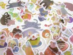 Cute Kawaii BGM 60 pc Cat Cafe Kitty Feline Tabby Food theme Hungry Flake Sack Stickers - 60 pcs
