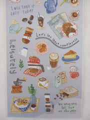 Cute Kawaii Mind Wave Food Sketch series - Coffee Latte Mocha Breakfast Drink Bean Sugar Milk Cheese Cake Croissant Bread Sticker Sheet - for Journal Planner Craft Diary Gift Schedule Scrapbook Agenda Notebook