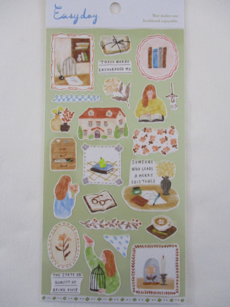 Cute Kawaii MW Easy Day Series - B - Cozy Calm Reading Books Warm Write Decor Sticker Sheet - for Diary Journal Planner Craft Organizer Schedule Decor Scrapbook Notebook Gift
