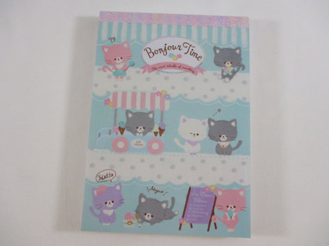Cute Kawaii HTF Q-lia Cat Bonjour Time 4 x 6 Inch Notepad / Memo Pad - Stationery Designer Paper Collection
