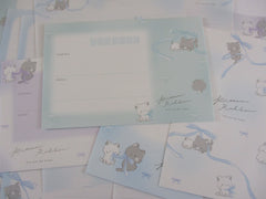 Cute Kawaaii Q-lia Blue Ribbon Cat Soft Kitty Love Letter Sets - Stationery Writing Paper Envelope Penpal Gift