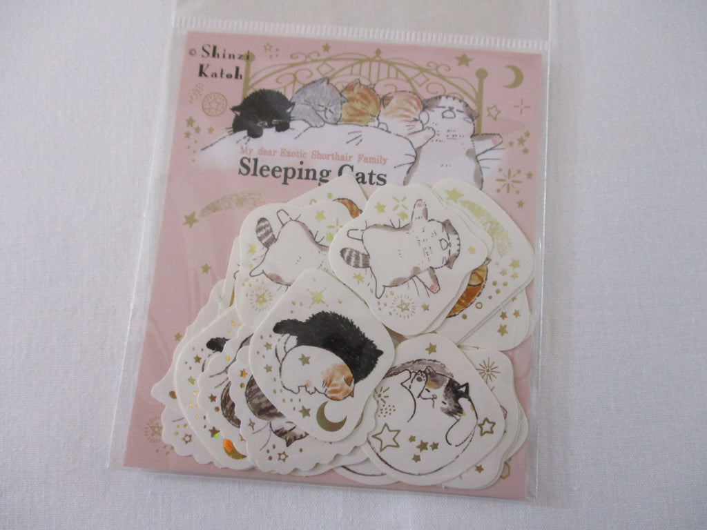 Cute Kawaii Shinzi Katoh My Dear Shorthair Family Flake Stickers Sack - Sleeping Cats - Kitty Feline Pet for Diary Journal Planner Agenda Scrapbook Craft Gift