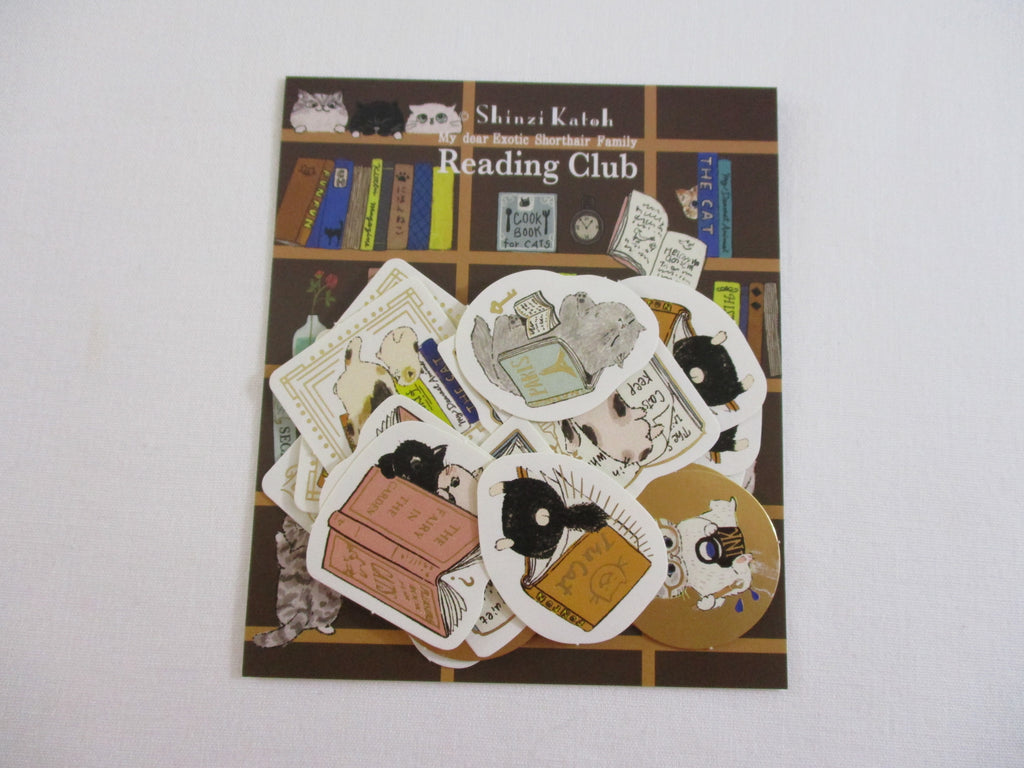 Cute Kawaii Shinzi Katoh My Dear Shorthair Family Flake Stickers Sack - Reading Club - Kitty Feline Pet for Diary Journal Planner Agenda Scrapbook Craft Gift