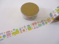 Cute Kawaii World Craft Washi / Masking Deco Tape - Town Row of Houses Home Village Neighborhood City - for Diary Journal Notebook Penpal Planner Schedule Scrapbook