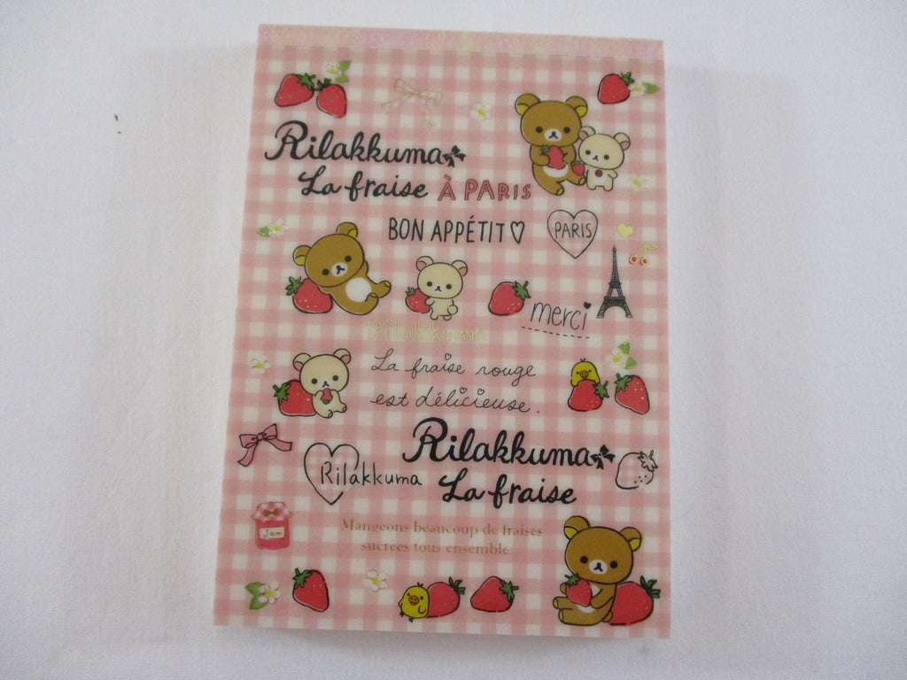 Rare ❤︎ Vintage *ੈ✩‧₊˚ Collectible ✿ Gift - Cute Kawaii San-X Rilakkuma Bear La Fraise Strawberry A 4 x 6 Inch Notepad / Memo Pad - Stationery Designer Paper Collection 2014