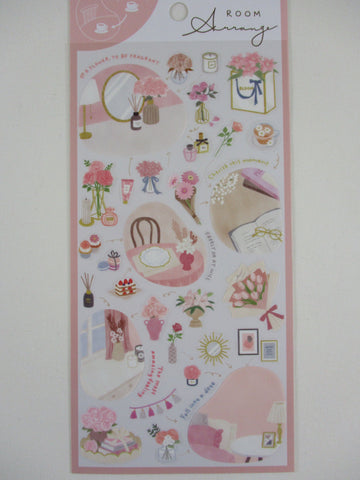 Cute Kawaii MW Room Series - C - Pink Flower Bloom Cake Cupcake Decor Books Read Serene Peaceful Me time Sticker Sheet - for Journal Planner Organizer Schedule Craft
