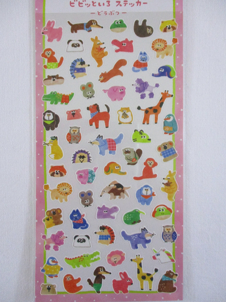 Cute Kawaii Mind Wave Pop Bright Color Series Sticker Sheet - Animals Zoo Dog Cat Rabbit Fox Hippo Pig Horse Hedgehog Elephant for Journal Planner Craft Diary Gift Schedule
