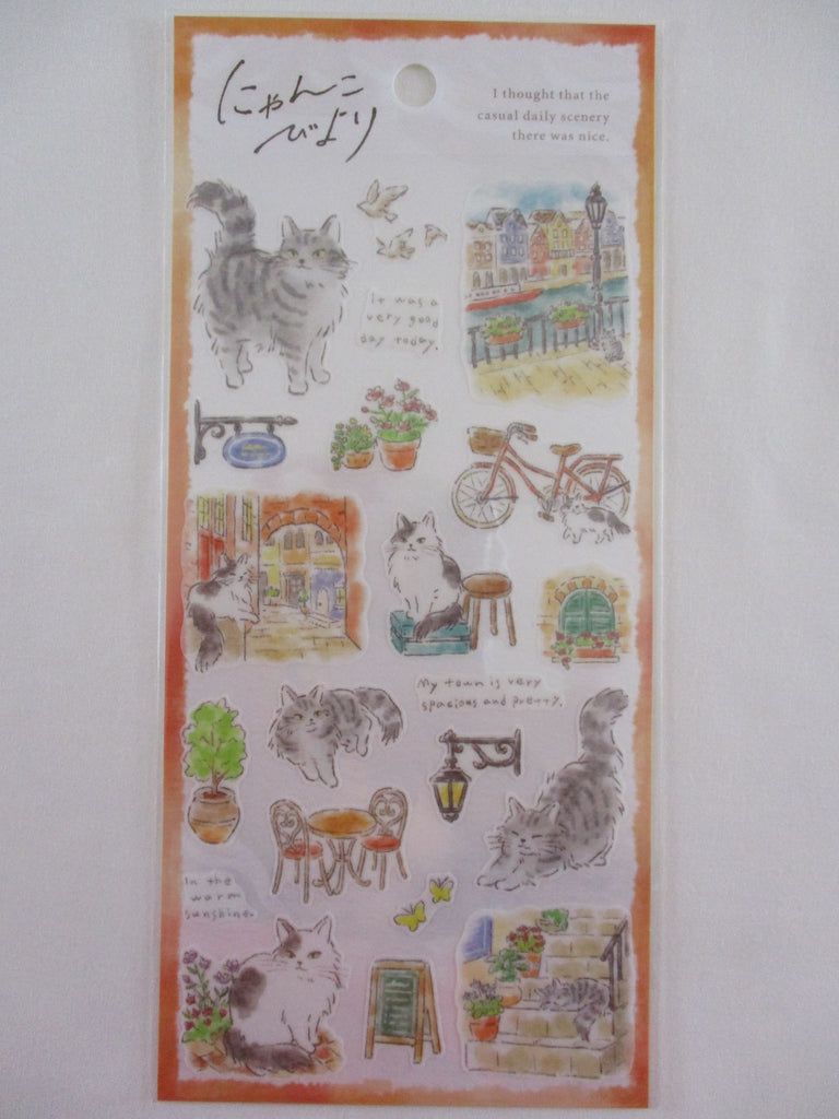 Cute Kawaii Mind Wave Cat Tabby Daily Scenery Sticker Sheet A Scenic Walk in the Neighborhood - for Journal Planner Diary Craft Gift Schedule Notebook Creative Art