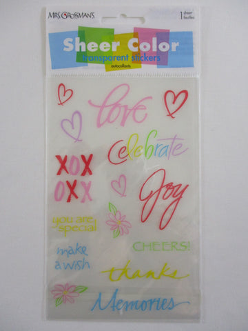 Mrs Grossman 4 x 6.5 Sheer Color Transparent Decal - Joy Celebration Love Memories Sticker Sheet - Vintage & Collectible