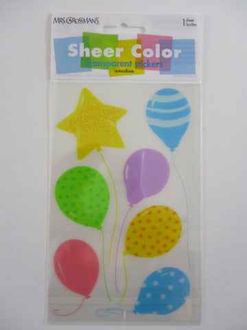Mrs Grossman 4 x 6.5 Sheer Color Transparent Decal - Balloons Party Celebration Sticker Sheet - Vintage & Collectible