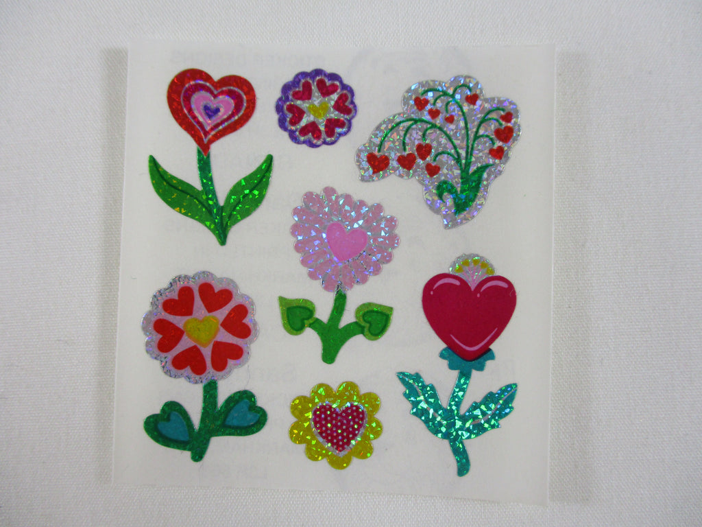 Sandylion Flower Heart Valentine Glitter Sticker Sheet / Module - Vintage & Collectible