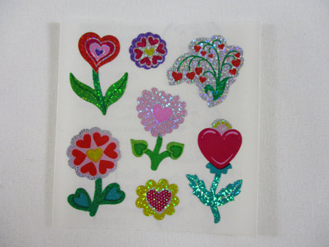 Sandylion Flower Heart Valentine Glitter Sticker Sheet / Module - Vintage & Collectible