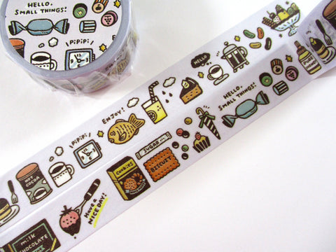 Cute Kawaii Papier Platz Washi / Masking Deco Tape - Hello Small Things pipipi Cookies Chocolate Strawberry Coffee Latte Drink - for Scrapbooking Journal Planner Craft