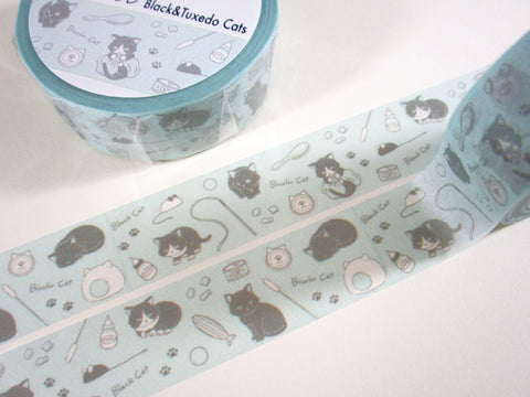 Cute Kawaii Saien Washi / Masking Deco Tape - Cat Playful Tuxedo - for Scrapbooking Journal Planner Craft