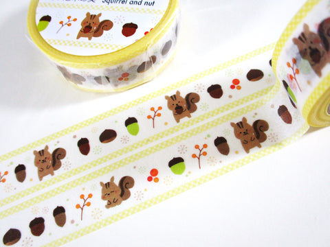 Cute Kawaii Saien Washi / Masking Deco Tape - Squirrel and Nut Nature Autumn Fall - for Scrapbooking Journal Planner Craft