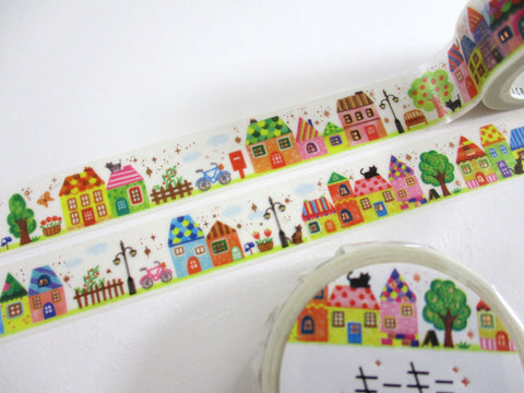 Cute Kawaii World Craft Washi / Masking Deco Tape - House Town City Village - for Scrapbooking Journal Planner Craft