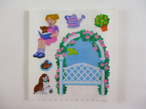Sandylion Reading in the Garden Glitter Sticker Sheet / Module - Vintage & Collectible