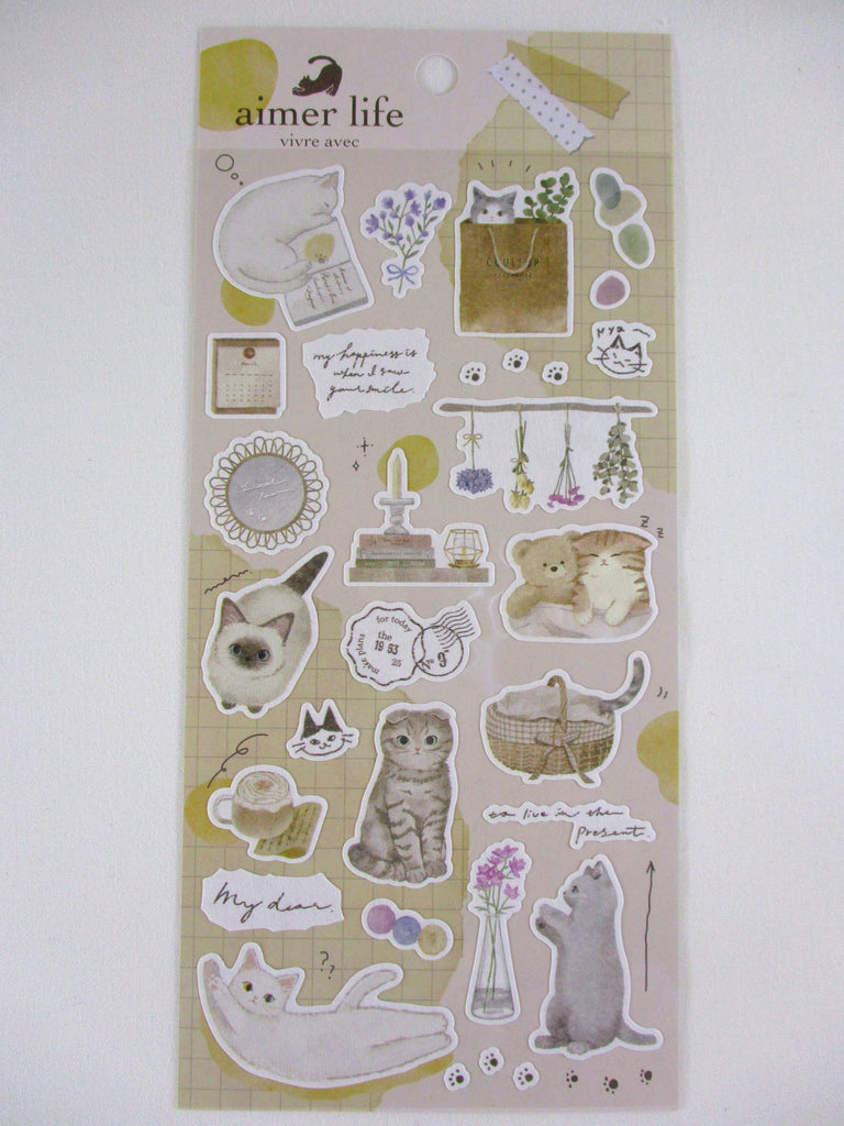 Cute Kawaii Q-Lia Nature Vivre Aimer Series - Cat Bear Feline Kitty A Sticker Sheet - for Journal Planner Craft